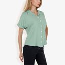 Green Large Women's Short Sleeve Button Down Shirt With Front Pocket And Notched Collar