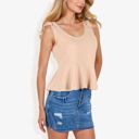 Beige Medium Women's Sleeveless Peplum Top With Tie Shoulder Straps And Scoop Neck