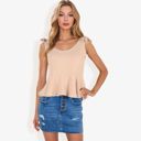 Beige Medium Women's Sleeveless Peplum Top With Tie Shoulder Straps And Scoop Neck