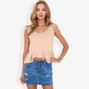 Beige Medium Women's Sleeveless Peplum Top With Tie Shoulder Straps And Scoop Neck