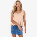 Beige Small Women's Sleeveless Peplum Top With Tie Shoulder Straps And Scoop Neck