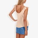Beige XL Women's Sleeveless Peplum Top With Tie Shoulder Straps And Scoop Neck