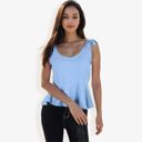 Blue Small Women's Sleeveless Peplum Top With Tie Shoulder Straps And Scoop Neck