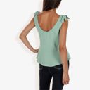 Green Medium Women's Sleeveless Peplum Top With Tie Shoulder Straps And Scoop Neck