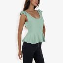 Green Medium Women's Sleeveless Peplum Top With Tie Shoulder Straps And Scoop Neck