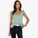 Green Medium Women's Sleeveless Peplum Top With Tie Shoulder Straps And Scoop Neck