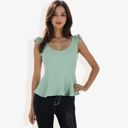 Green XL Women's Sleeveless Peplum Top With Tie Shoulder Straps And Scoop Neck