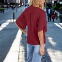 Red XL Women's Short Sleeve V-Neck Blouse With Layered Bell Sleeves