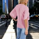 Pink XL Women's Short Sleeve V-Neck Blouse With Layered Bell Sleeves