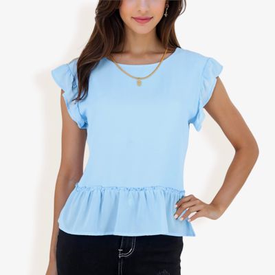 Women's Flutter Sleeve Round Neck Blouse With Gathered Waist