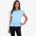 Blue XL Women's Flutter Sleeve Round Neck Blouse With Gathered Waist