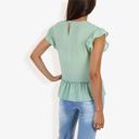 Green Medium Women's Flutter Sleeve Round Neck Blouse With Gathered Waist