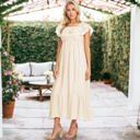 Beige Large Off-Shoulder Ruffle Maxi Dress with Elastic Waistband