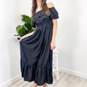 Black Large Off-Shoulder Ruffle Maxi Dress with Elastic Waistband