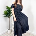 Black Large Off-Shoulder Ruffle Maxi Dress with Elastic Waistband