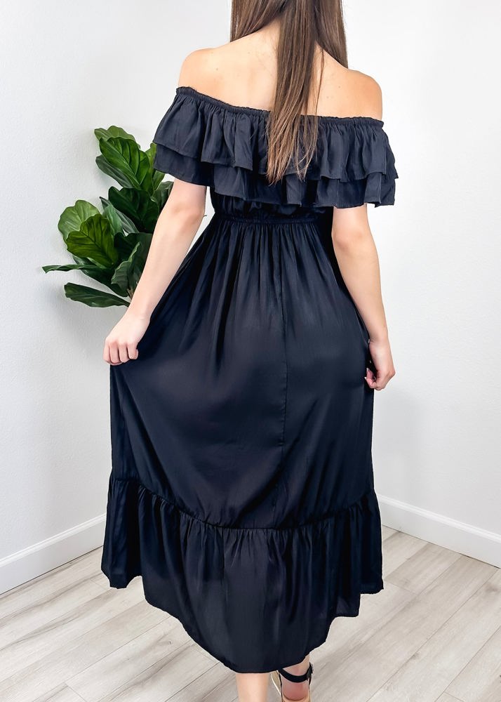 Off-Shoulder Ruffle Maxi Dress with Elastic Waistband