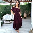 Blue Large Off-Shoulder Ruffle Maxi Dress with Elastic Waistband