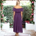 Purple Large Off-Shoulder Ruffle Maxi Dress with Elastic Waistband