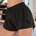 Black Medium Women's Running Shorts Double Layer Fitness Workout Athletic Shorts