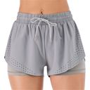 Gray Medium Women's Running Shorts Double Layer Fitness Workout Athletic Shorts