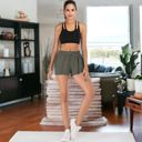 Green Small Women's Running Shorts Double Layer Fitness Workout Athletic Shorts