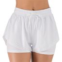 White Medium Women's Running Shorts Double Layer Fitness Workout Athletic Shorts