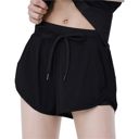 Black Medium Women's Yoga Running Sports Workout Gym Athletic Shorts with Pockets