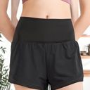 Black Small Women's Quick Dry Loose Running Shorts 2-in-1 Gym