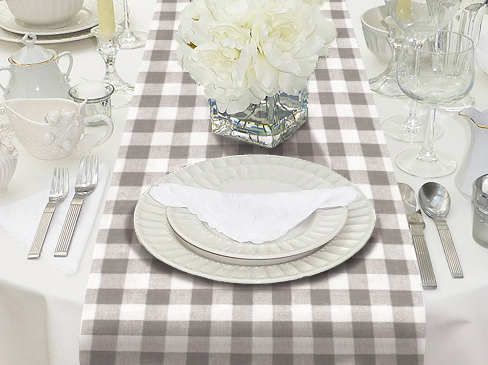 Table Runner - Gray + White Plaid