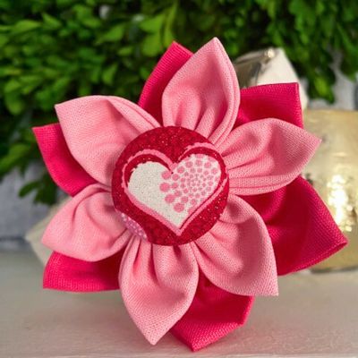 Dog Collar Fabric Flower Accessory Attachment - Big Heart