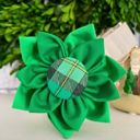  Dog Collar Fabric Flower Accessory Attachment - St Patrick's Day Plaid