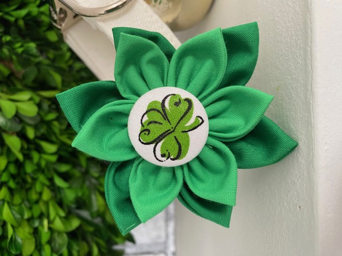 Dog Collar Fabric Flower Accessory Attachment - Whimsical Shamrock