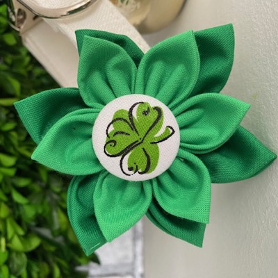 Dog Collar Fabric Flower Accessory Attachment - Whimsical Shamrock