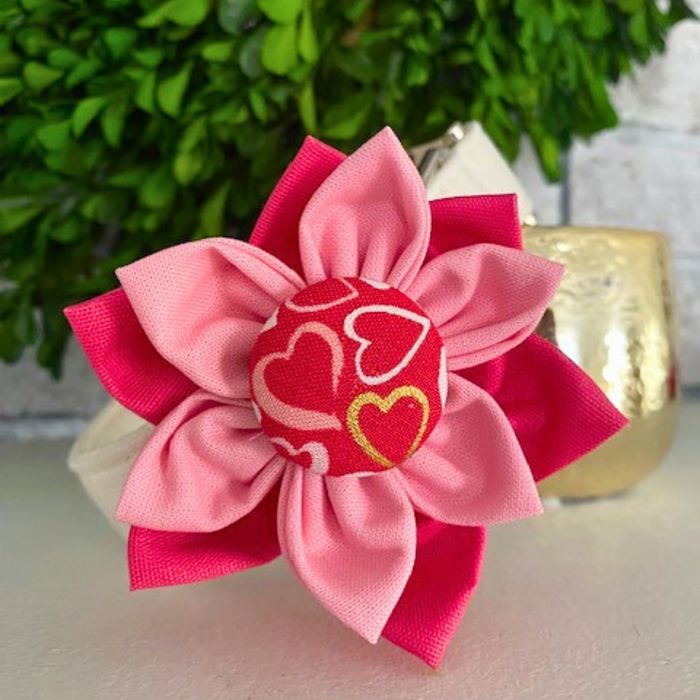 Dog Collar Fabric Flower Accessory - Heart Outline