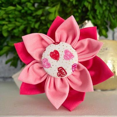 Dog Collar Fabric Flower Accessory Attachment Small Hearts