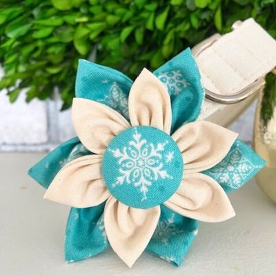 Dog Collar Fabric Flower Accessory - Snowflakes