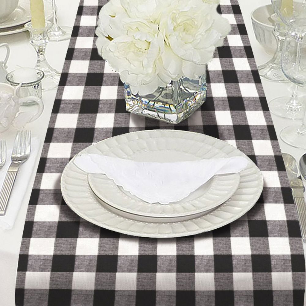 Table Runner - Black + White Plaid