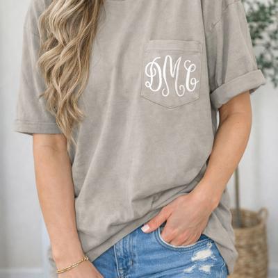 Comfort Colors Pocket Tee with Custom Embroidered Monogram