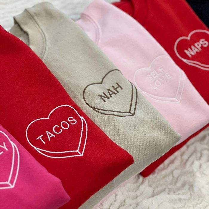 Personalized Candy Heart Crewneck | Custom Embroidered Valentine Sweatshirt