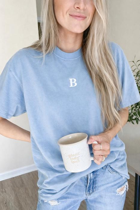 Single Initial Embroidered Tee | Comfort Colors Custom Monogram Shirt