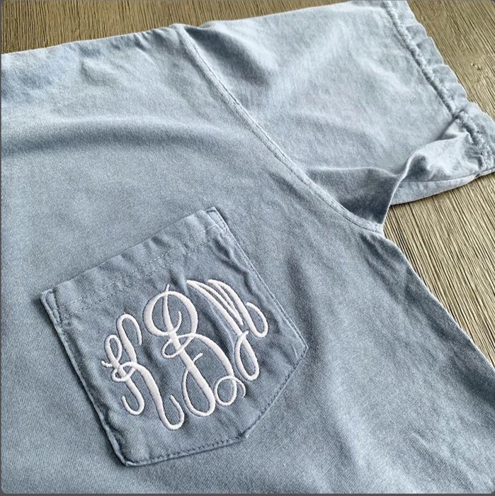 Comfort Colors Pocket Tee with Custom Embroidered Monogram