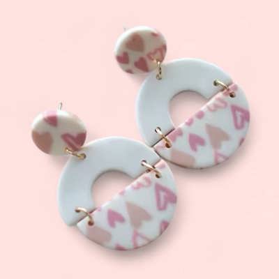 Valentine Heart Polymer Clay Dangle Earrings