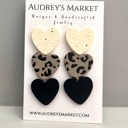  Heart Shaped Clay Everyday Stud Earrings - Cream, Leopard, and Black
