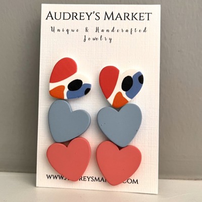 Everyday Heart Shaped Stud Earrings - Modern, Blue, and Pink