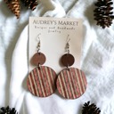  Wooden Christmas Stripes Festive Dangle Drop Earrings 