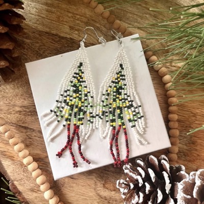Boho Beaded Christmas Tree Dangle Earrings