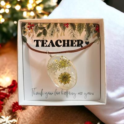 Teacher Christmas Present Pressed Flower Necklace Ready to Gift! FREE Gift Box!