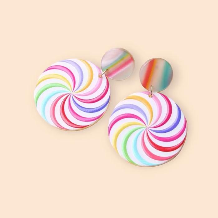 Multi-Colored Disc Pop Colorful Statement Acrylic Earrings