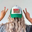  Christmas Trucker Hat, Merry and Bright, Green and White