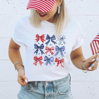 4th of July Bows White T-shirt, Patriotic Bows Graphic Tee